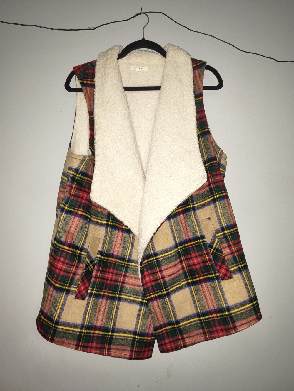 Maurices Plaid Sherpa-Lined Vest in Cream, Red & Tan